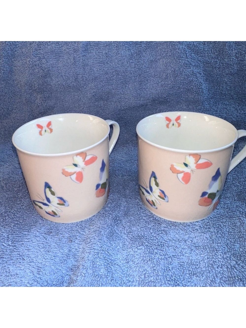 Vintage HTF Lynns Farfalla Fine China Pink White Butterflies Tea Cups Set Of 2
